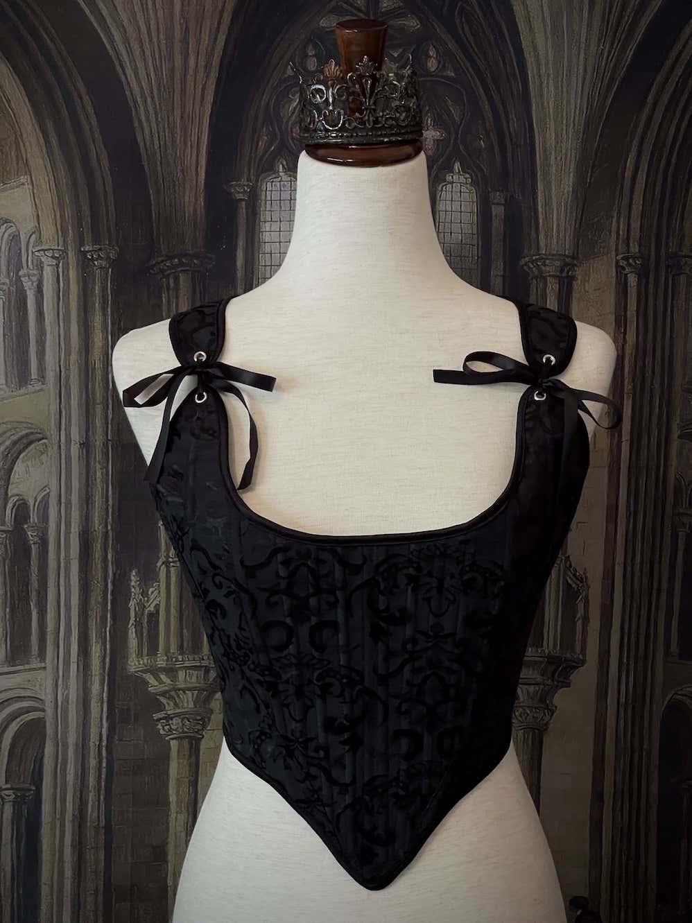 Renaissance & Baroque Era Corset Stays in Gothic Black Ornate Jacquard