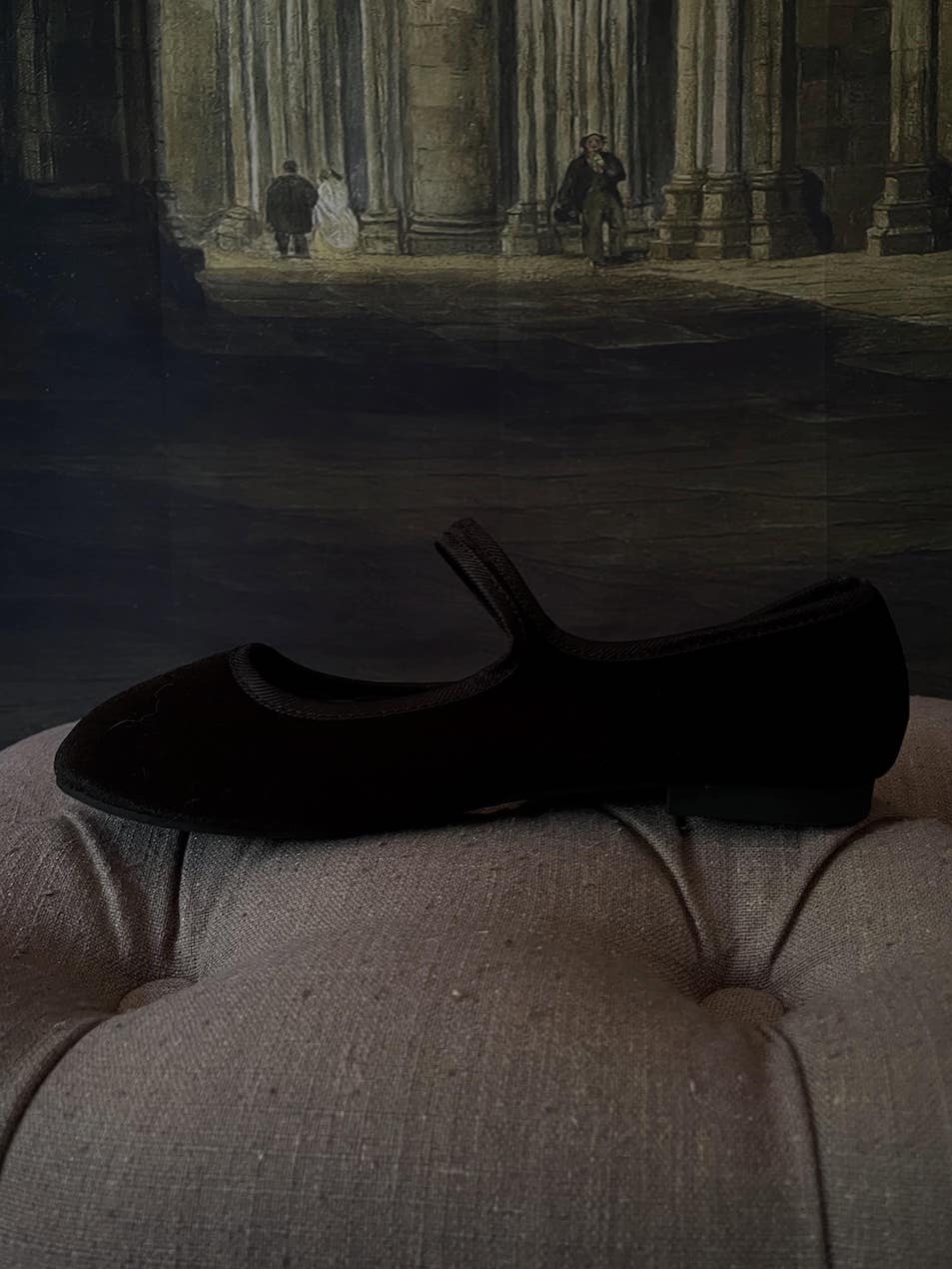 Historically Inspired Renaissance Style Velvet Slipper mary jane Flats in Gothic Black, historical shoes.