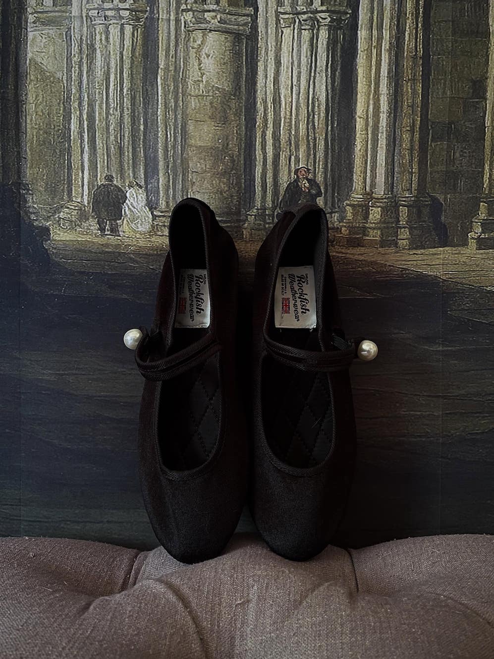 Historically Inspired Renaissance Style Velvet Slipper mary jane Flats in Gothic Black, historical shoes.