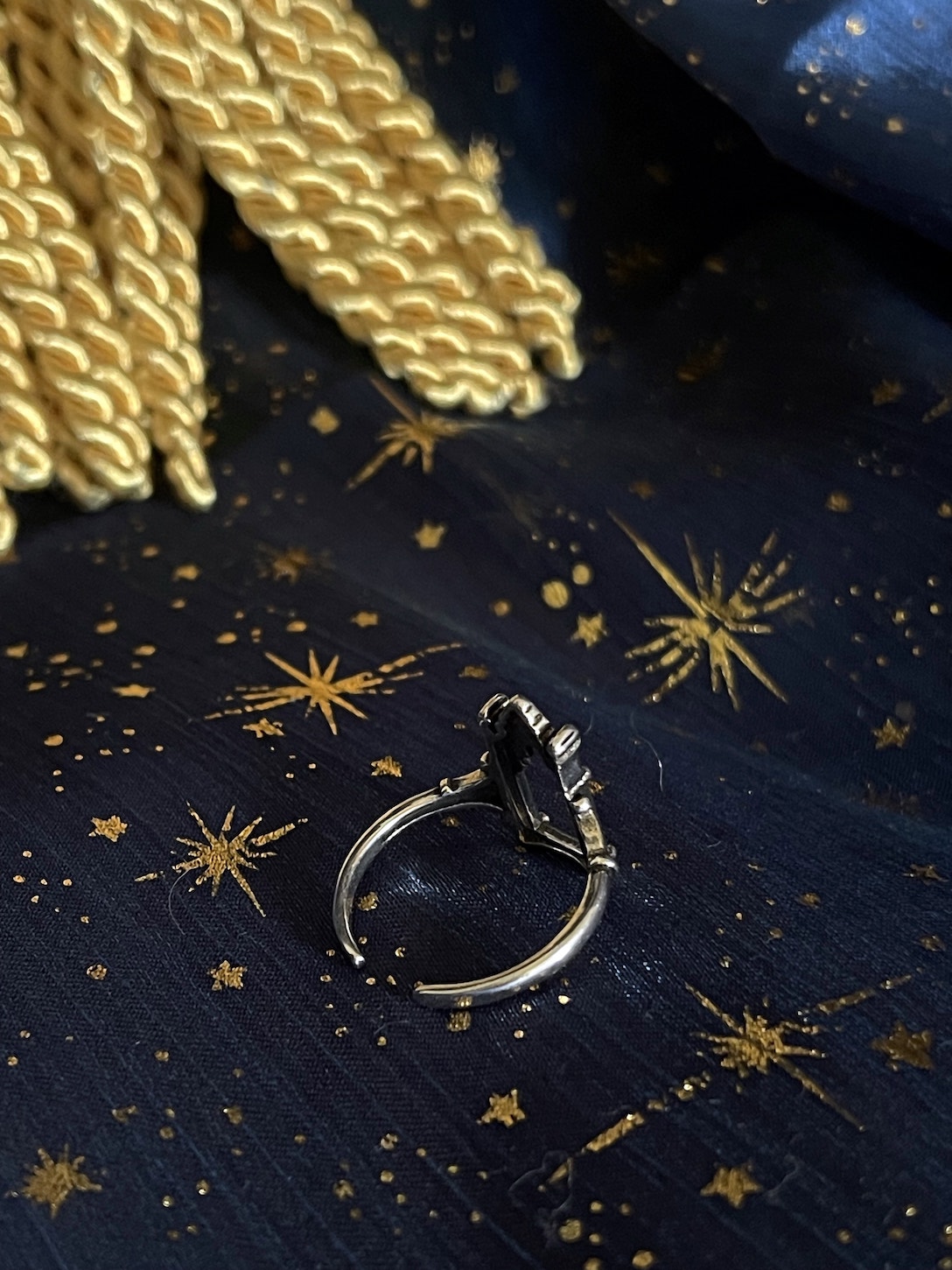 Medieval Gothic Cathedral Arch Inspired Ring in Aged Silver, Adjustable Band.