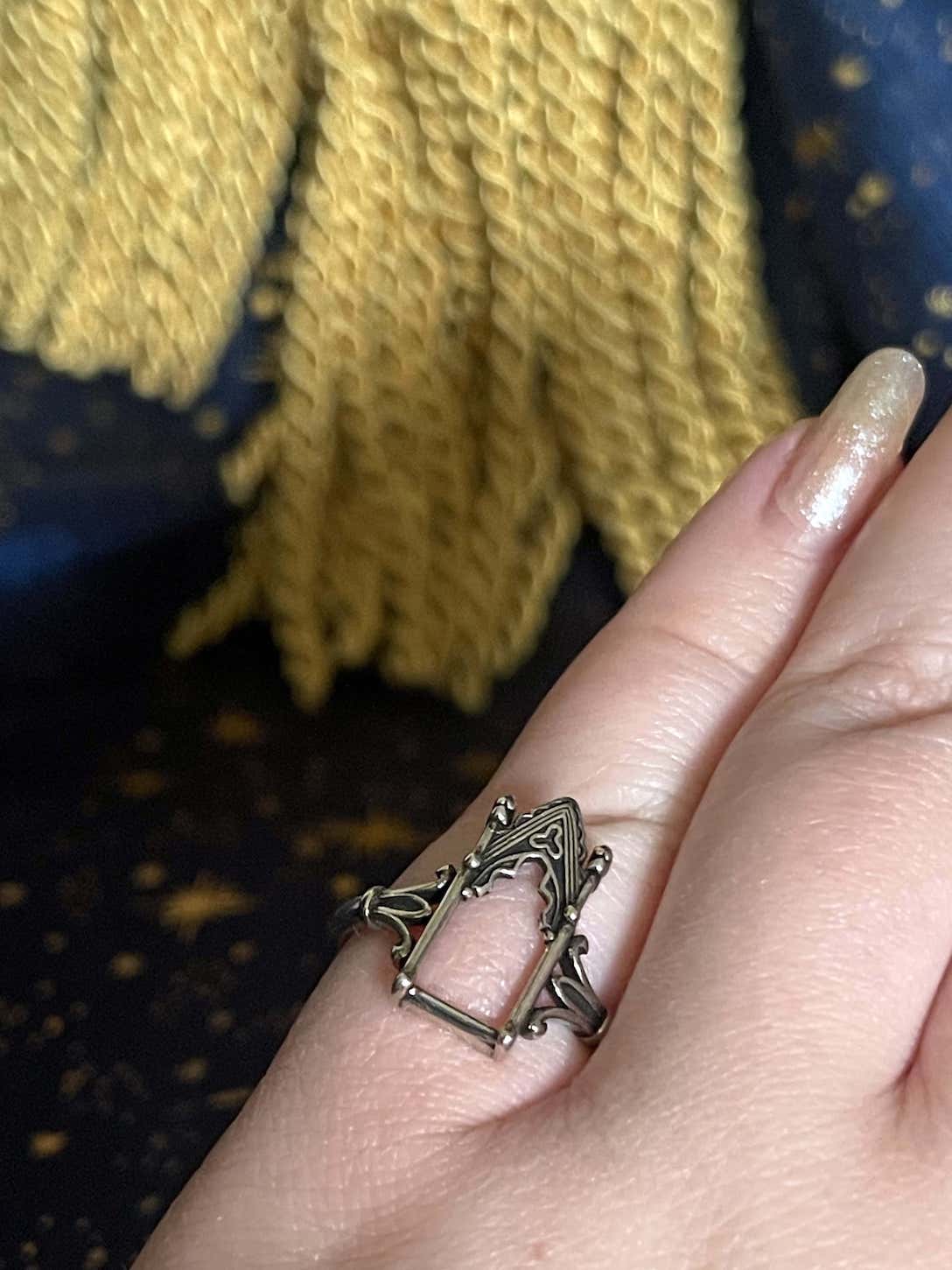 Medieval Gothic Cathedral Arch Inspired Ring in Aged Silver, Adjustable Band.