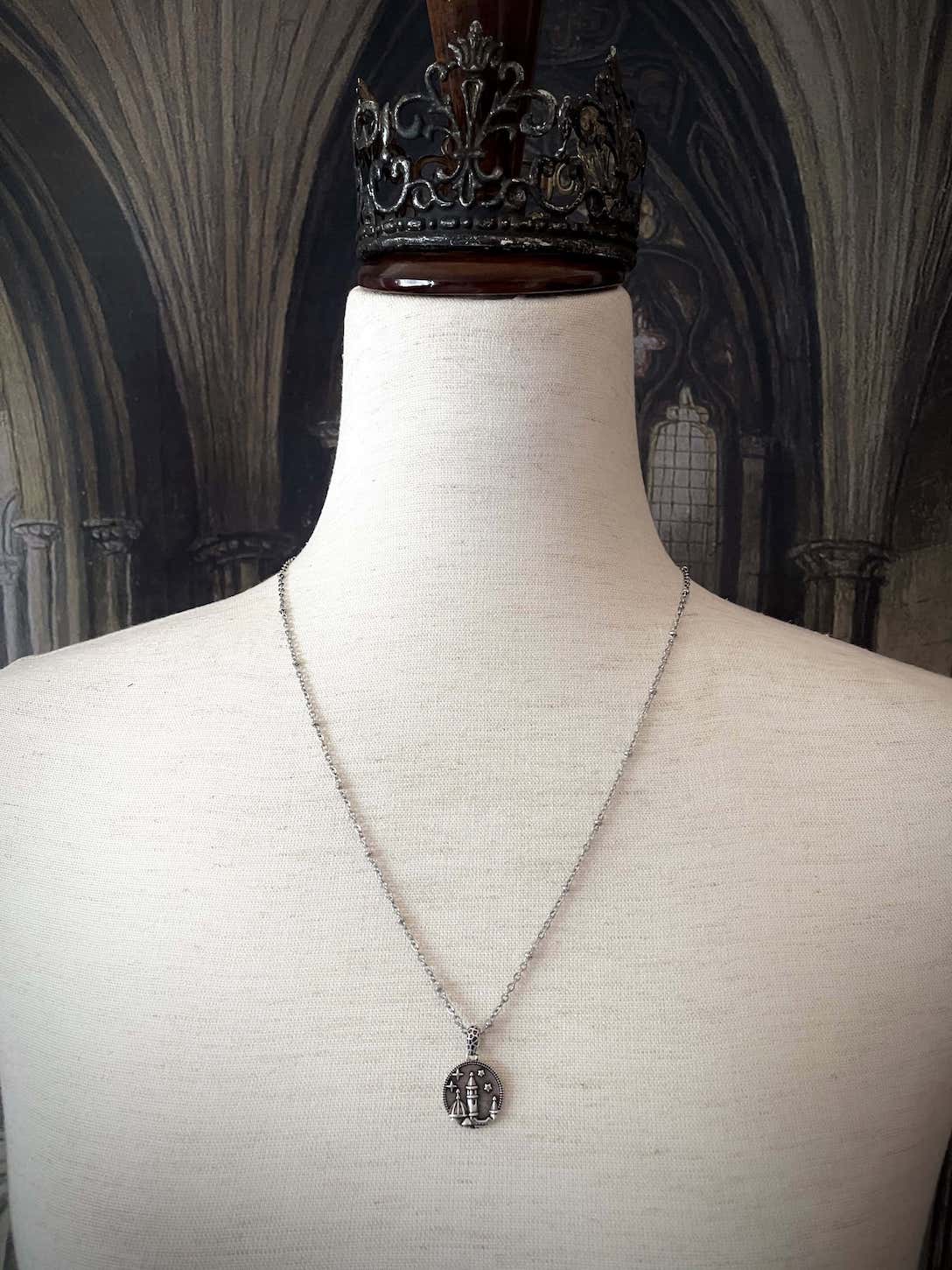 A Historically Inspired Florence Duomo Tower Pendant Necklace with a Silver colored chain - stainless steel jewelry.