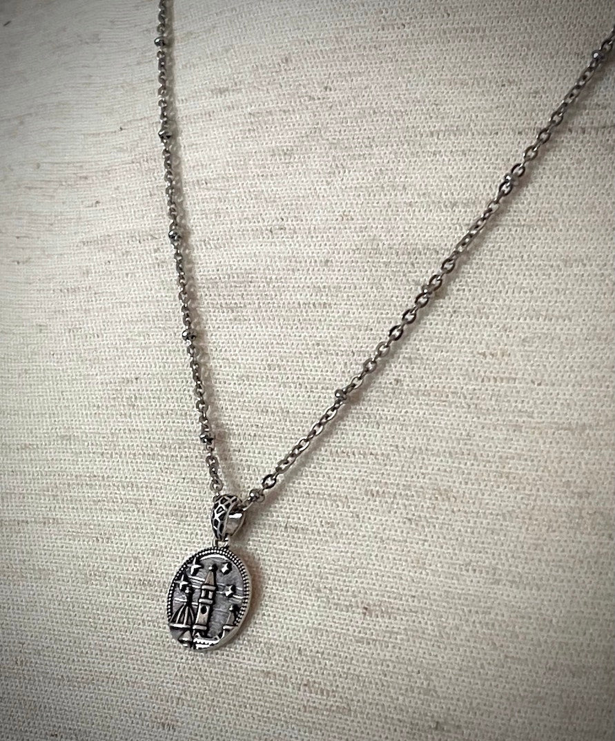 A Historically Inspired Florence Duomo Tower Pendant Necklace with a Silver colored chain - stainless steel jewelry.