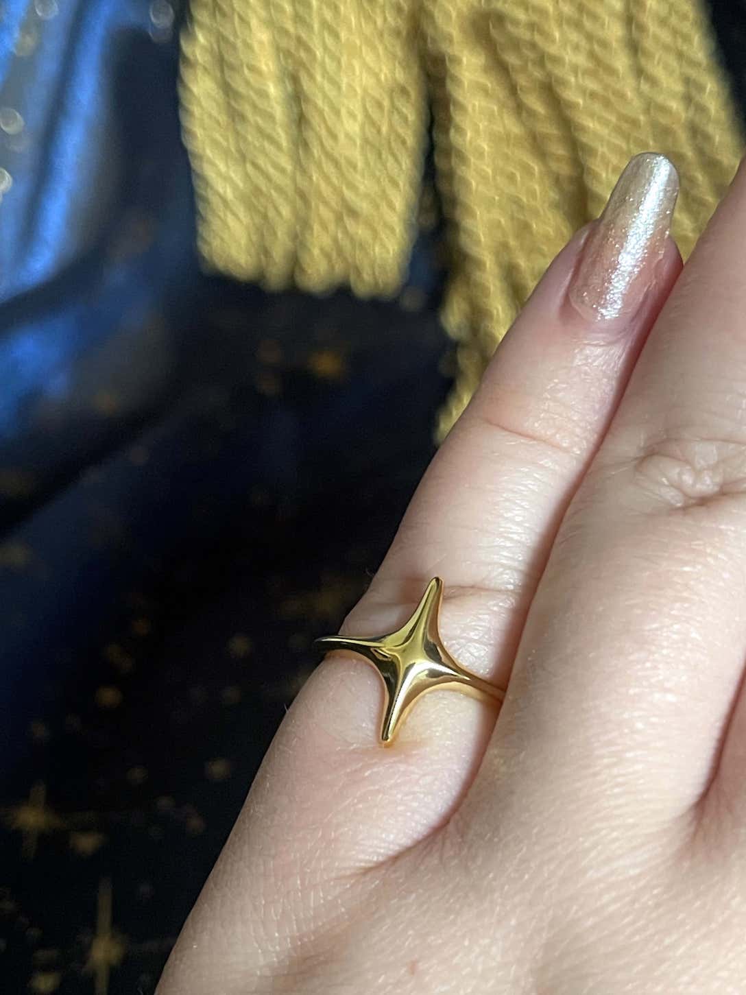 A whimsical Historically Inspired Celestial North Star Ring in Gold, nickel free, adjustable size.
