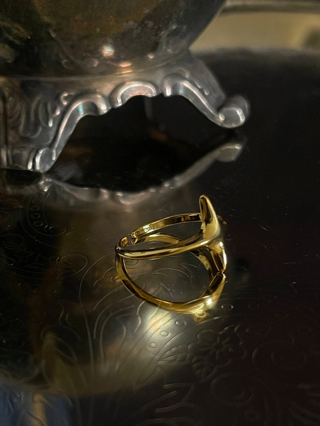 A whimsical Historically Inspired Celestial North Star Ring in Gold, nickel free, adjustable size.