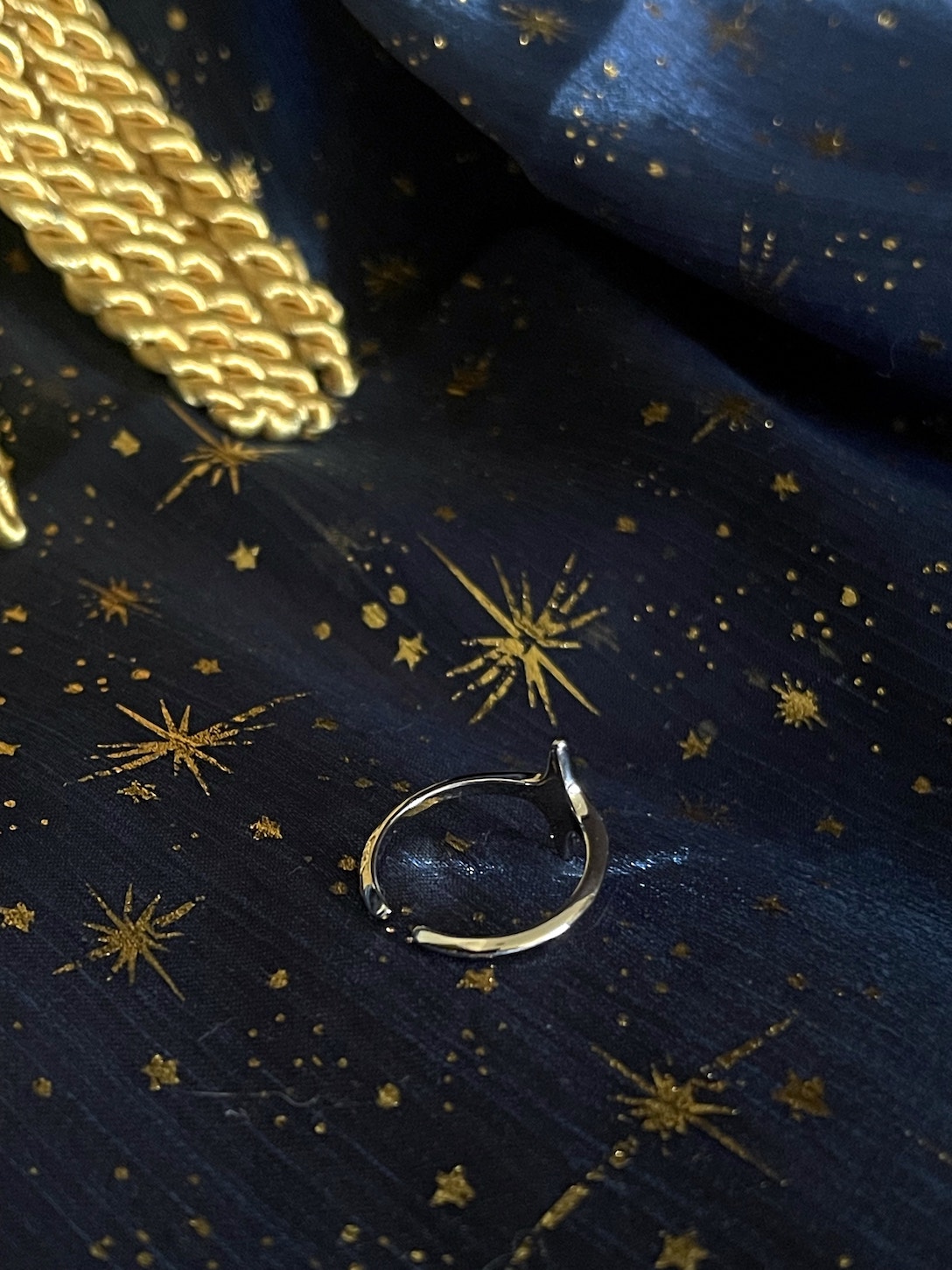 A Historically Inspired Celestial North Star Ring in Silver, adjustable band, nickel free.