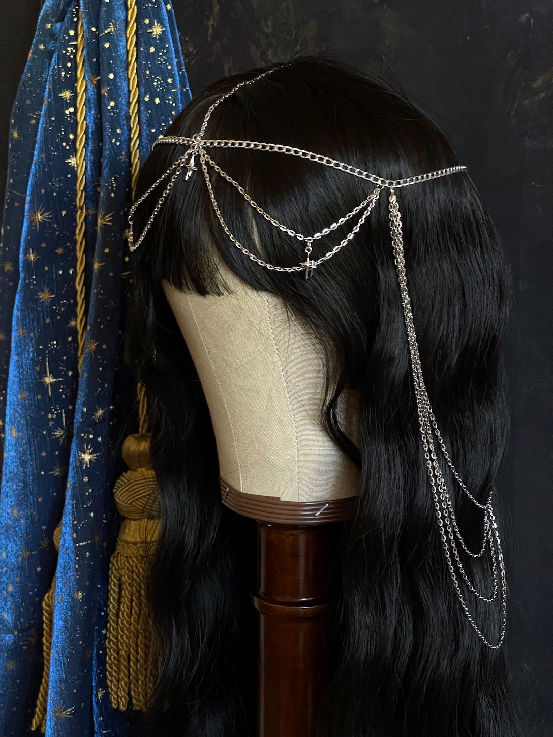 A Handmade Medieval Chainmail Inspired Celestial Star Chain Headdress / Body Jewelry Harness in Silver