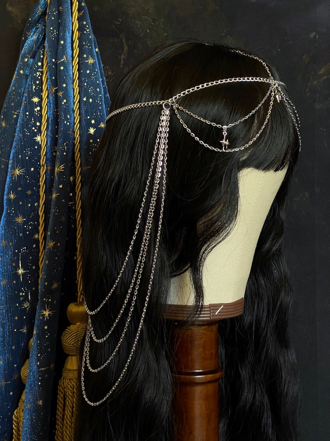 A Handmade Medieval Chainmail Inspired Celestial Star Chain Headdress / Body Jewelry Harness in Silver
