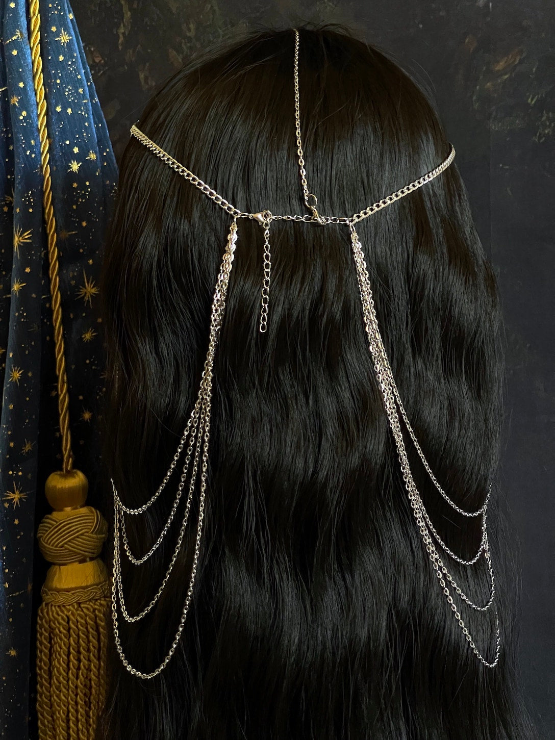 A Handmade Medieval Chainmail Inspired Celestial Star Chain Headdress / Body Jewelry Harness in Silver
