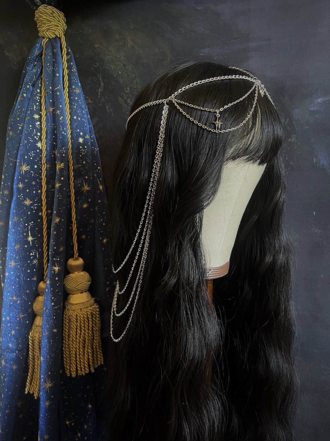 A Handmade Medieval Chainmail Inspired Celestial Star Chain Headdress / Body Jewelry Harness in Silver