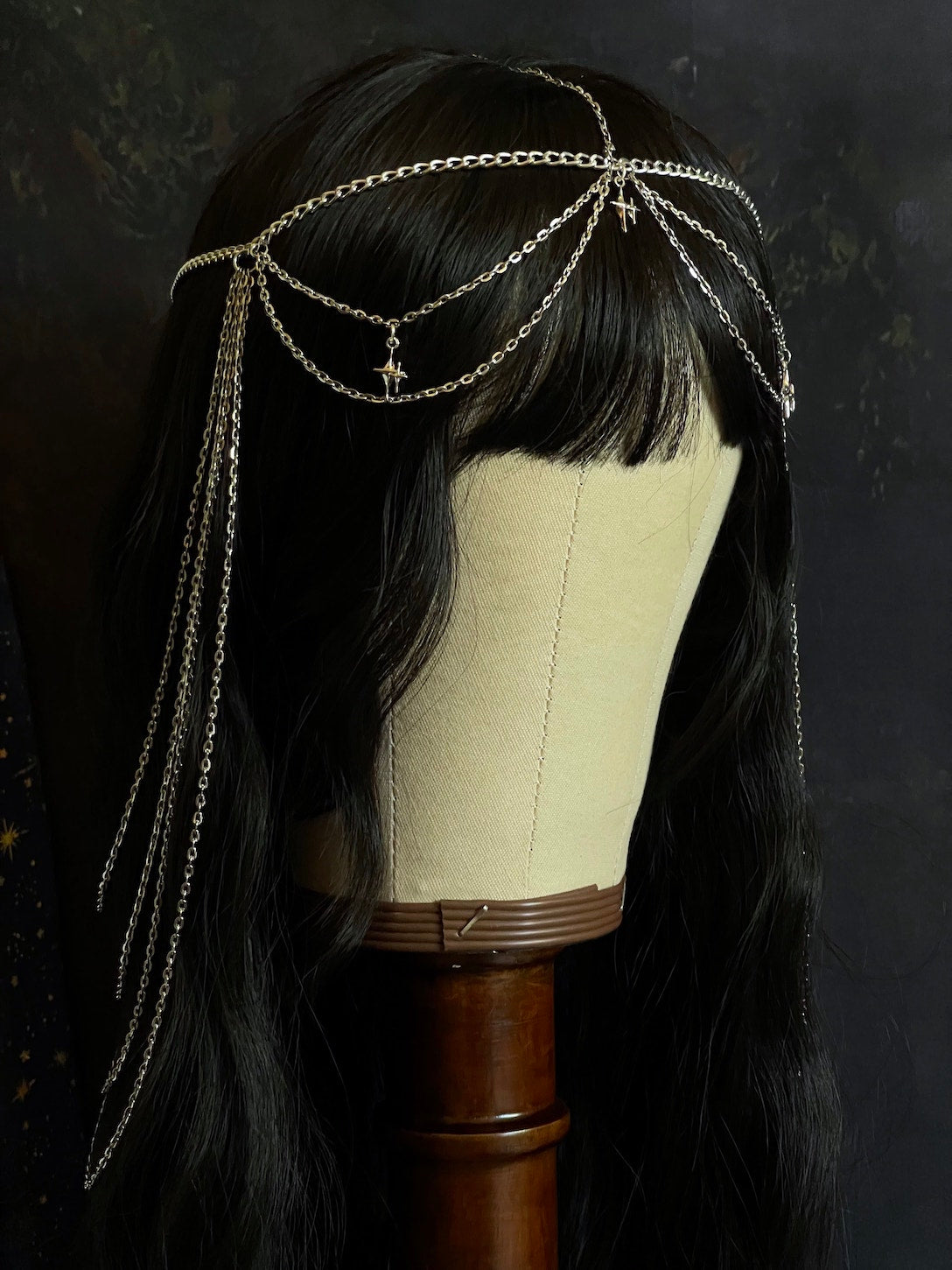 A Handmade Medieval Chainmail Inspired Celestial Star Chain Headdress / Body Jewelry Harness in Silver