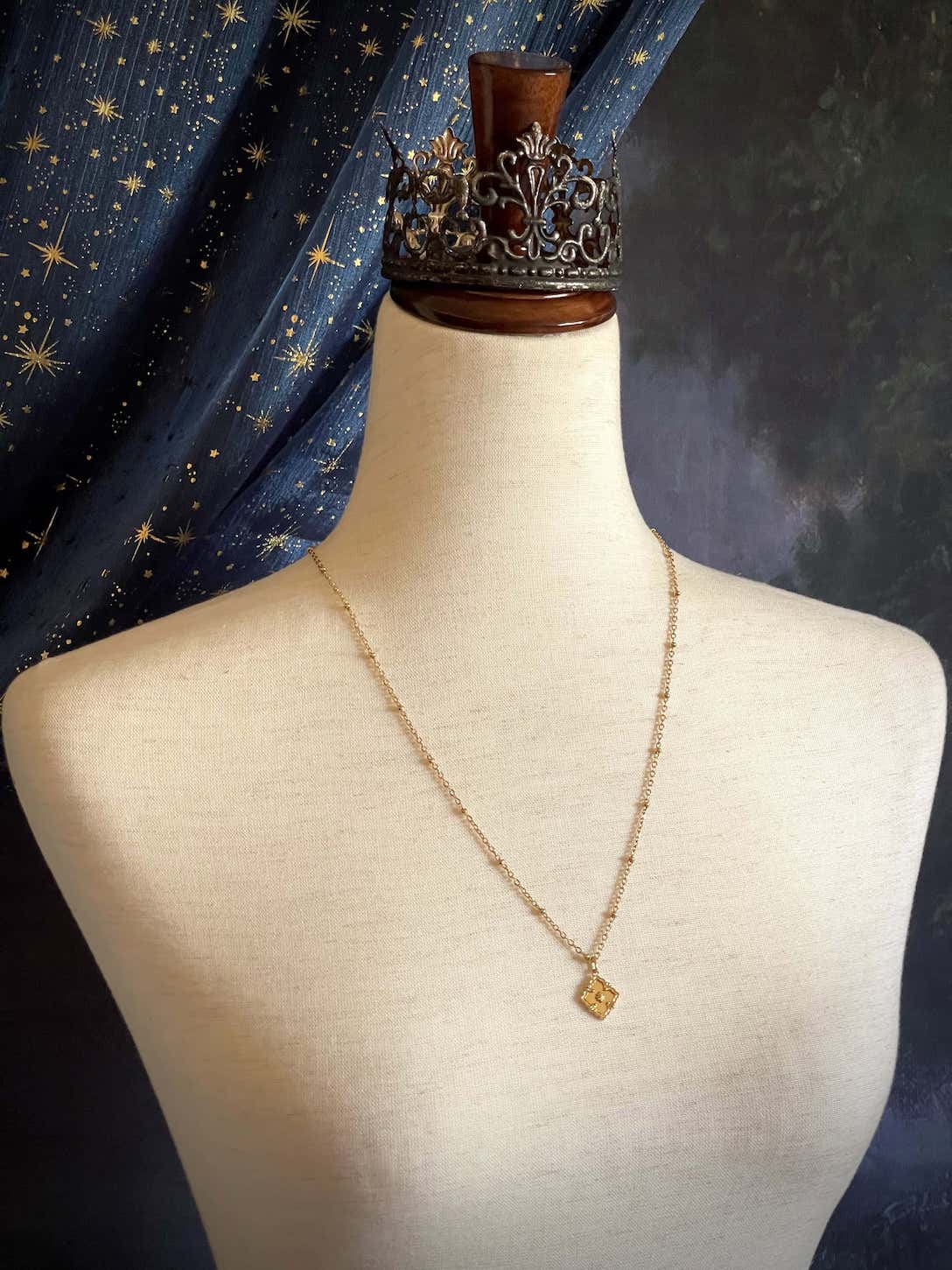 Historically Inspired Baroque Style Ornate Floral Quatrefoil Pendant Necklace in Gold