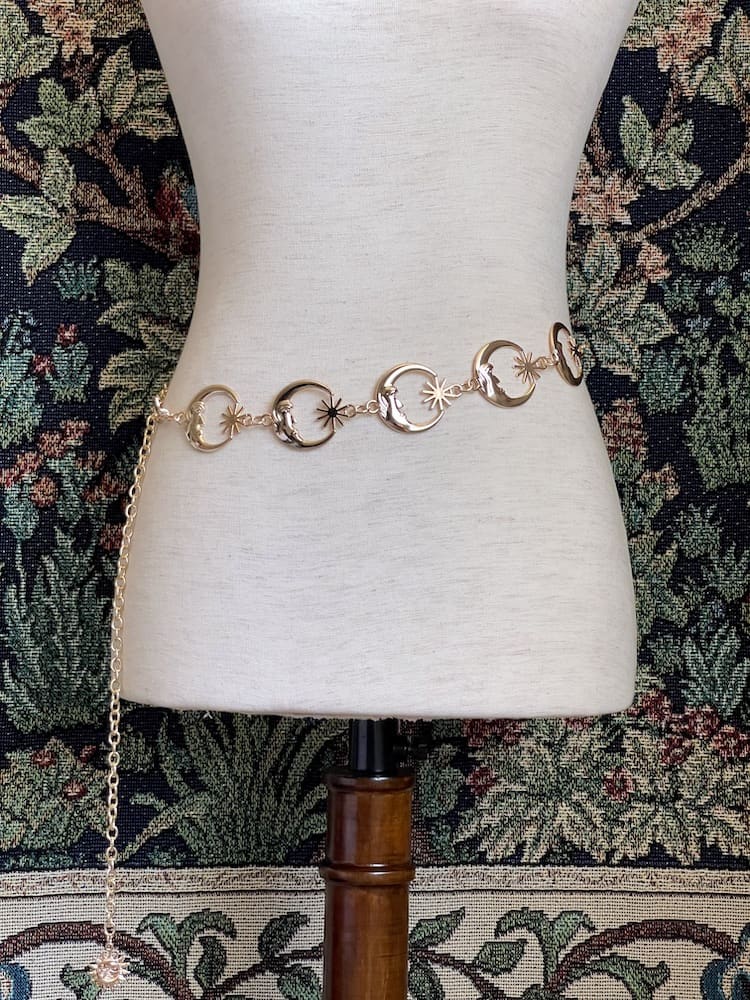 Historical Fantasy Inspired Celestial Moon and Sun Belt in Gold