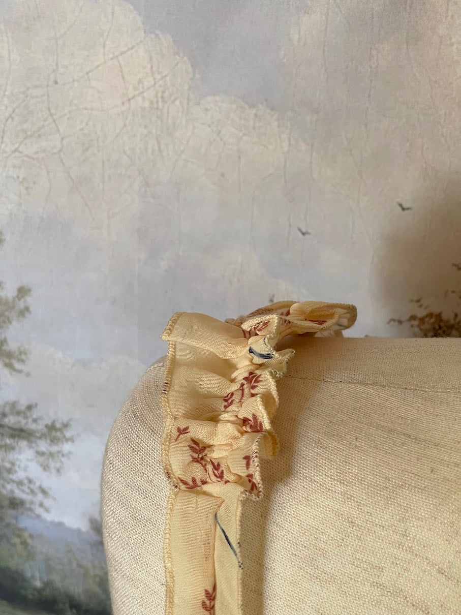 Historically Inspired vintage European style Ivory Floral Bouquet Print Maxi Dress with shirring bodice and drawstring adjustable waterfall skirt.
