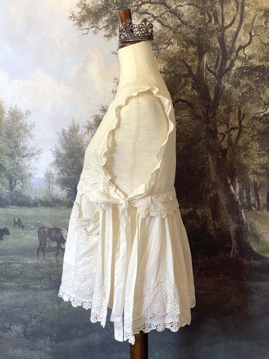 Historical cottagecore Edwardian & Victorian Inspired Floral Embroidered Cotton Vest in Ivory.