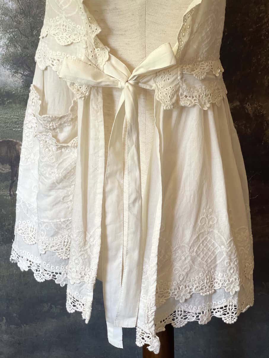 Historical cottagecore Edwardian & Victorian Inspired Floral Embroidered Cotton Vest in Ivory.