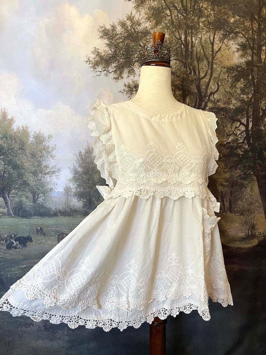Historical cottagecore Edwardian & Victorian Inspired Floral Embroidered Cotton Vest in Ivory.