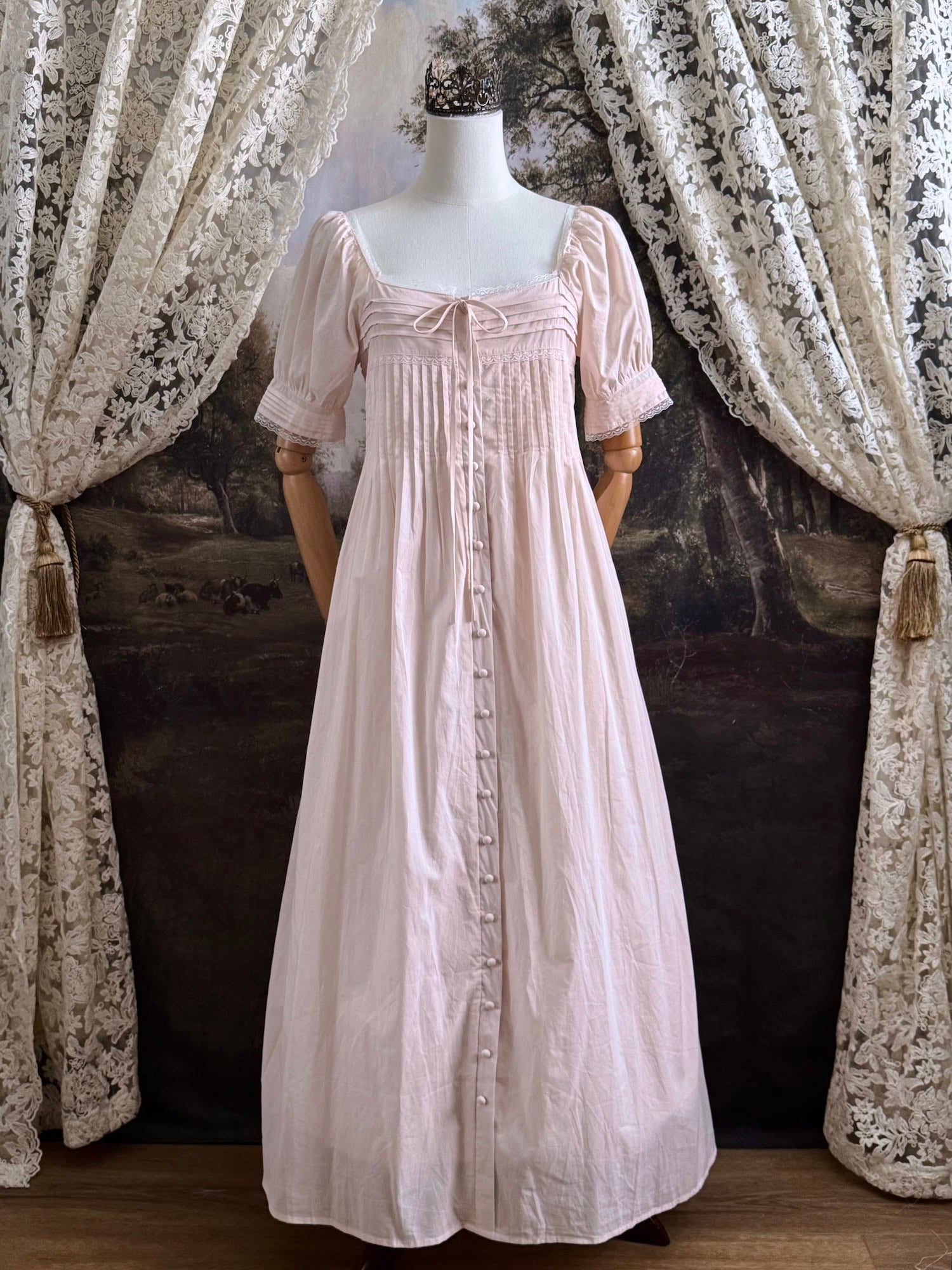 tea time maxi dress The Teatime in Light Pink Cotton Color:PORCELAIN GARDEN OFF-WHITE Billie Holiday in Color Lace Trims atf-sm-1.24.25