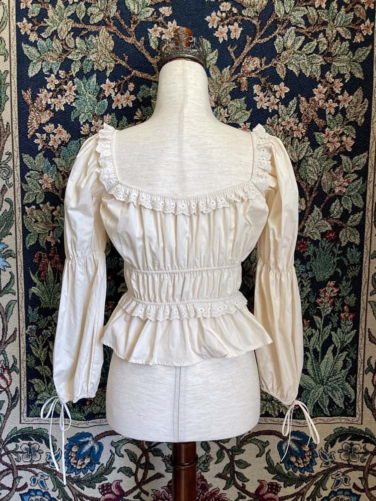 Historically Inspired Smocked Blouse with Virago Sleeves in Ivory Cotton
