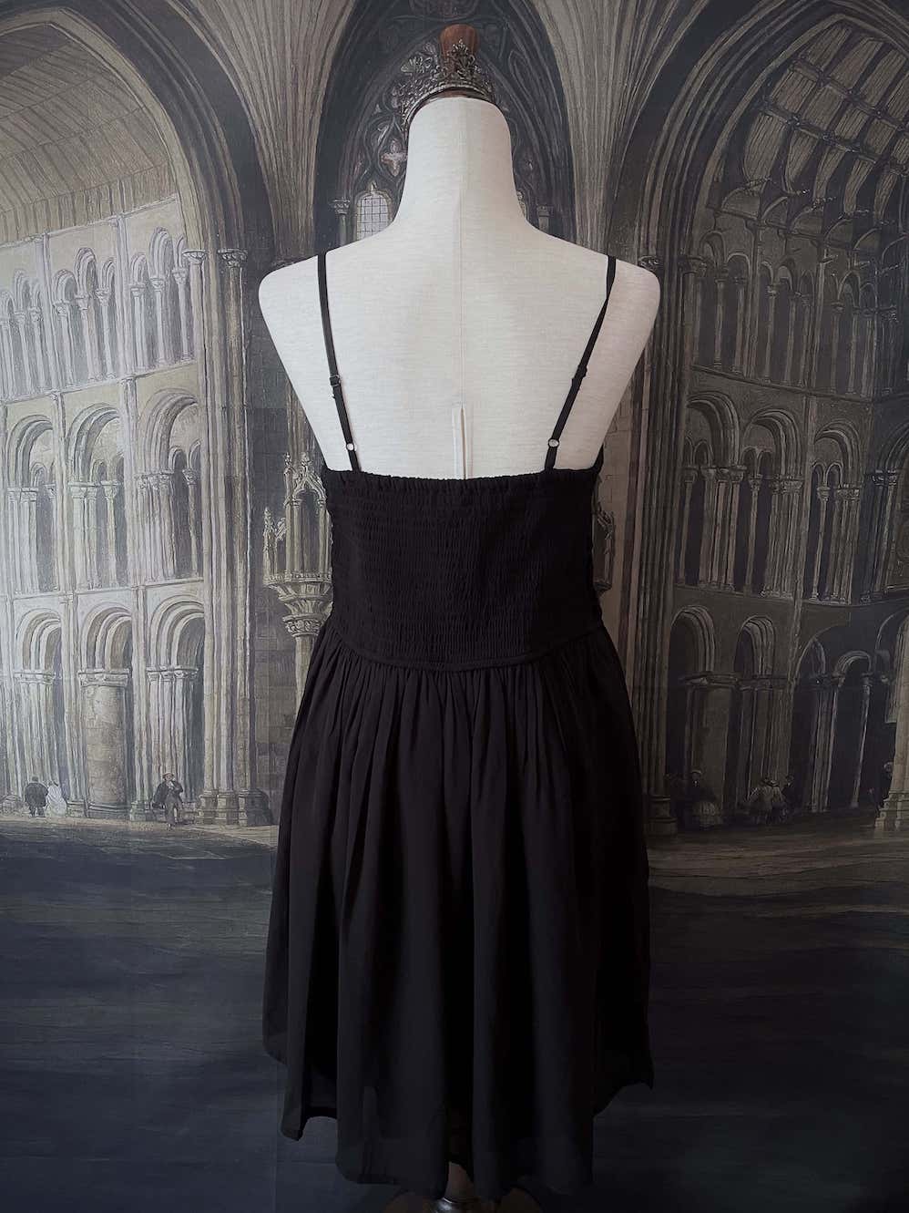 Historically Inspired Vintage Style Gothic Black Ornate Velvet Bustier Dark Coquette Style Mini Dress.