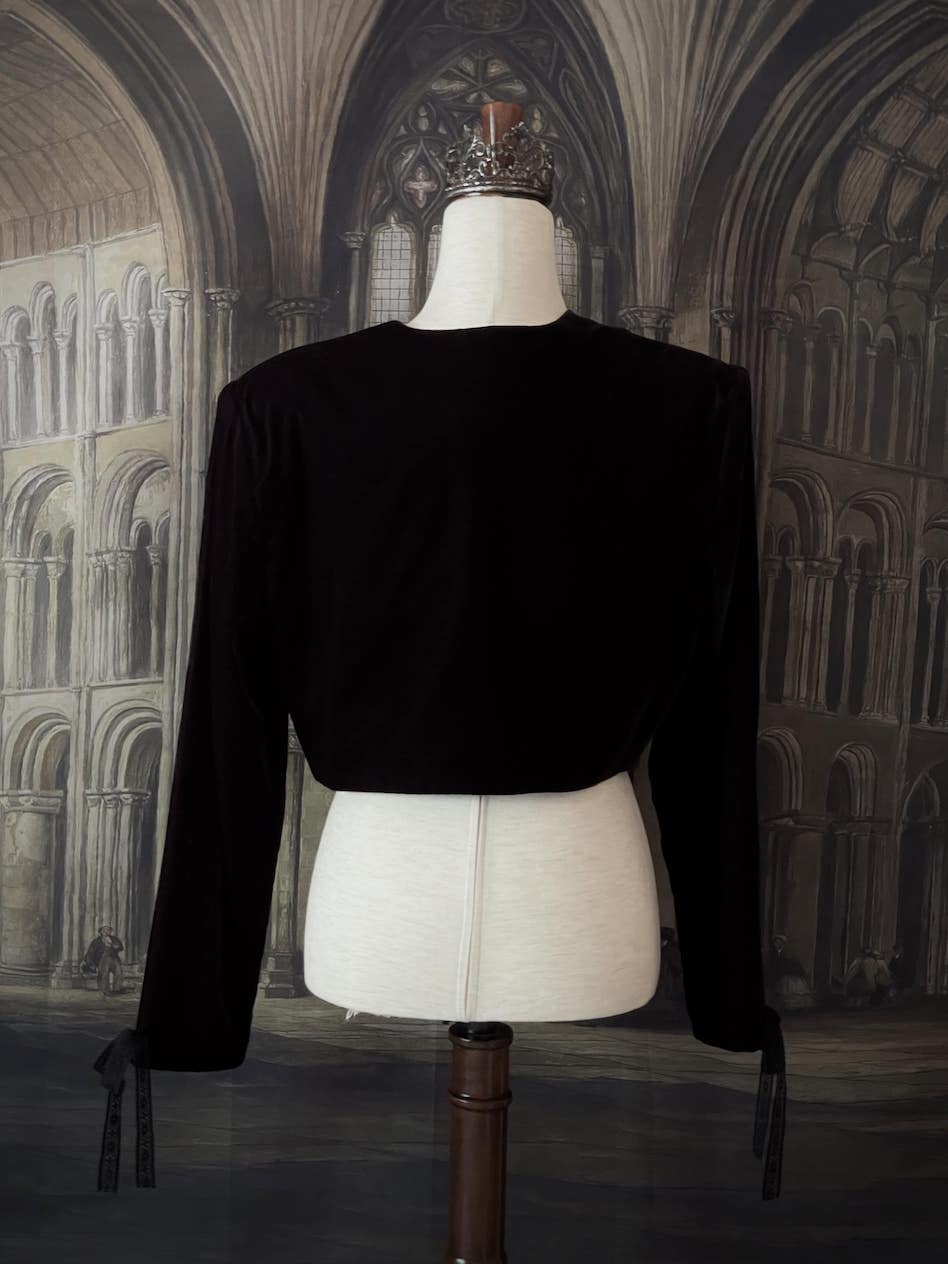 Vintage 1980's Scott McClintock Historically Inspired Regency Victorian Edwardian era Black Velvet Cropped Spencer Jacket.