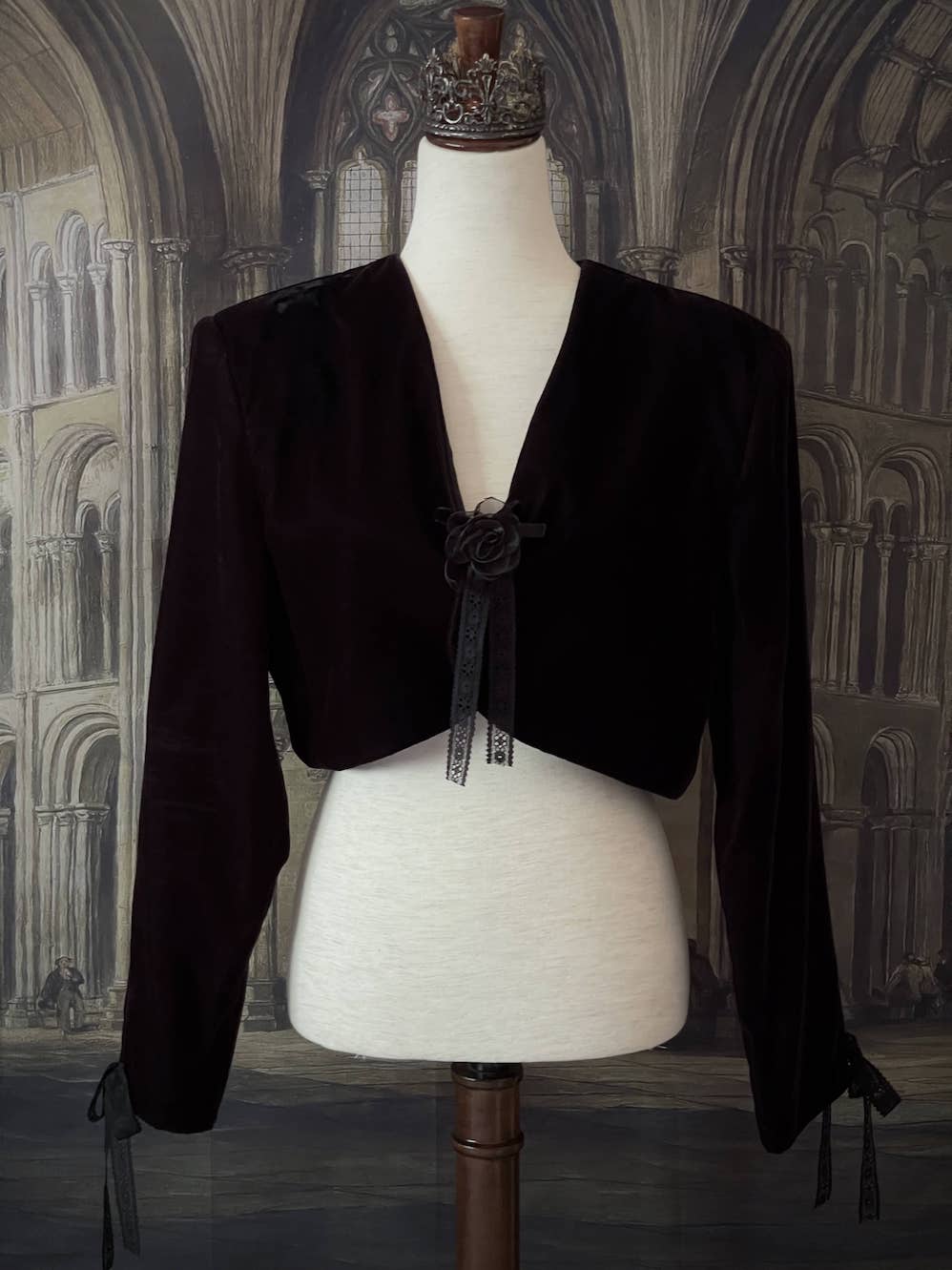 Vintage 1980's Scott McClintock Historically Inspired Regency Victorian Edwardian era Black Velvet Cropped Spencer Jacket.