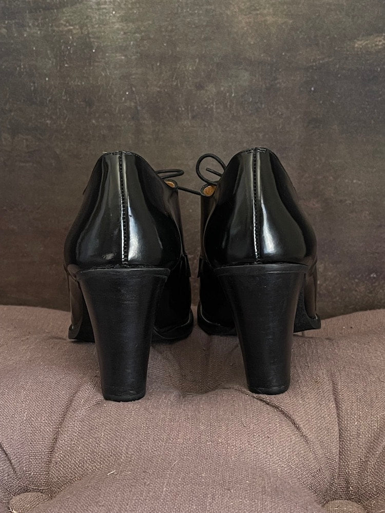 Maroon lace up oxford heels vintage shoes chunky heel oxford pumps 2025