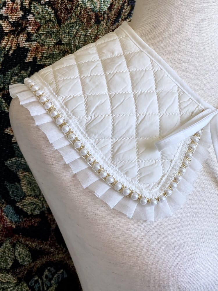 Historial Ruffle Trim Historically Inspired Quilted Round Collar with Ruffle & Pearl Trim in ...