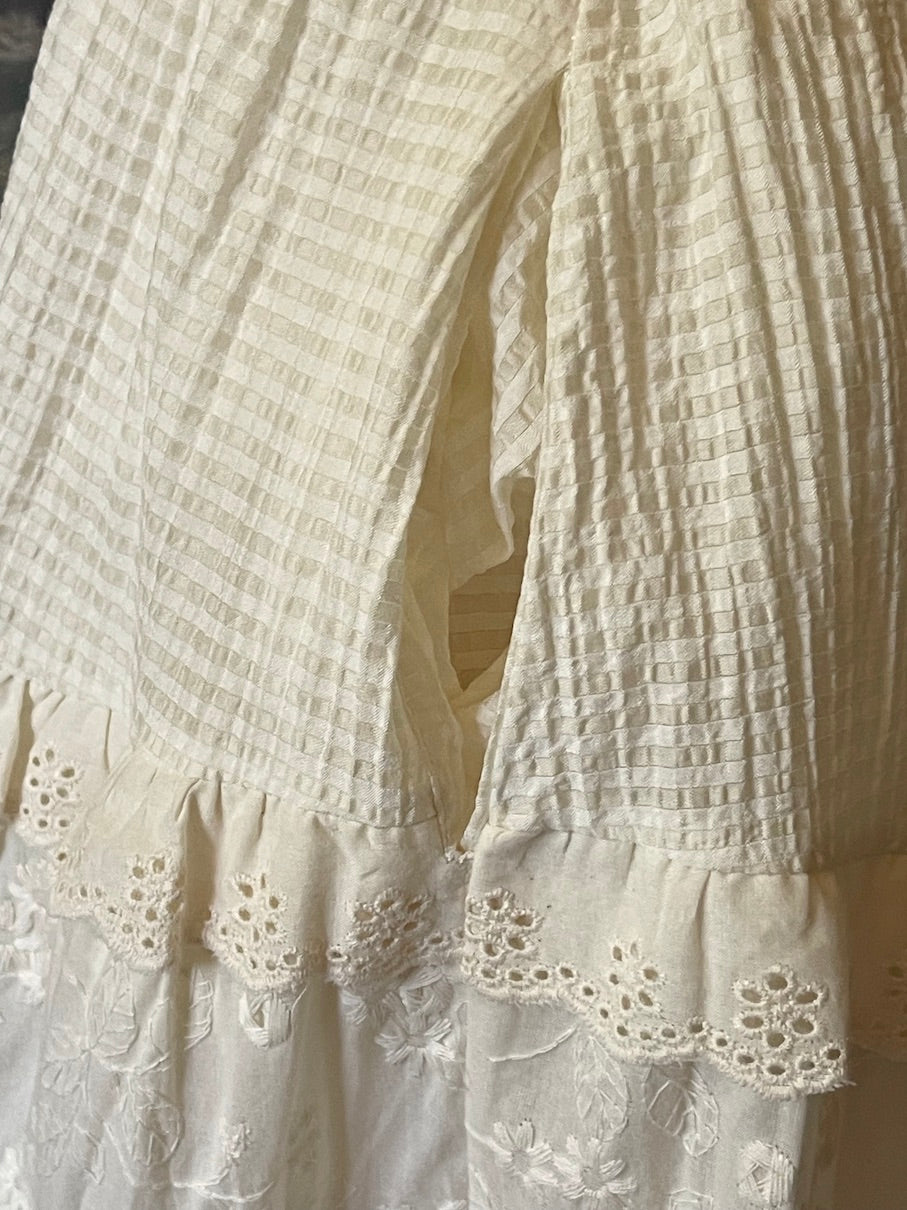 A Historically Inspired floral embroidered lace tiered maxi skirt, perfect for cottagecore victorian, edwardian, renaissance, and medieval looks.