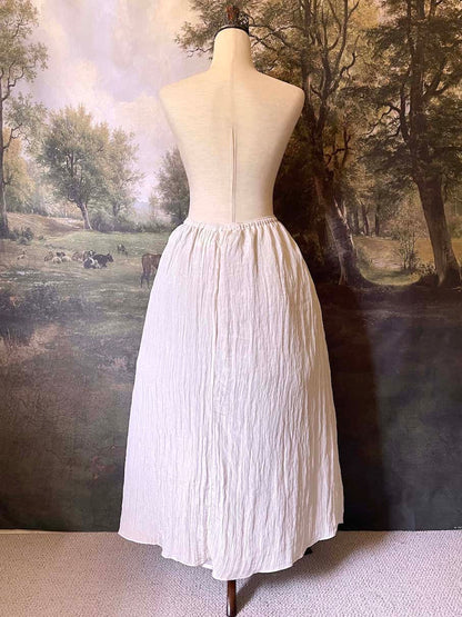 Historically inspired cream colored crepe maxi skirt with drawstring waist, perfect for victorian, edwardian, regency, rococo, baroque, renaissance, or medieval fashion.