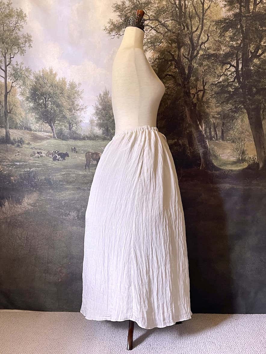 Historically inspired cream colored crepe maxi skirt with drawstring waist, perfect for victorian, edwardian, regency, rococo, baroque, renaissance, or medieval fashion.