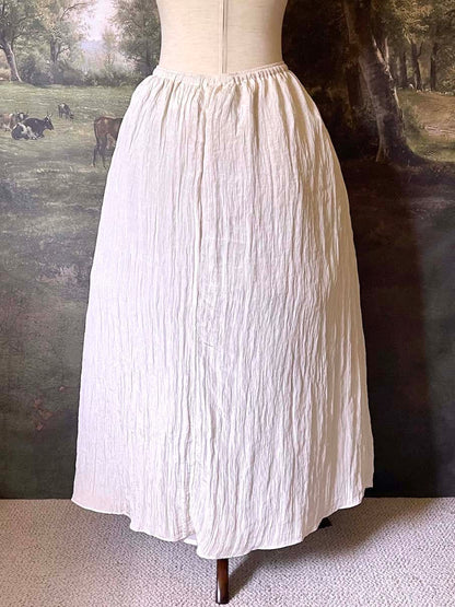 Historically inspired cream colored crepe maxi skirt with drawstring waist, perfect for victorian, edwardian, regency, rococo, baroque, renaissance, or medieval fashion.