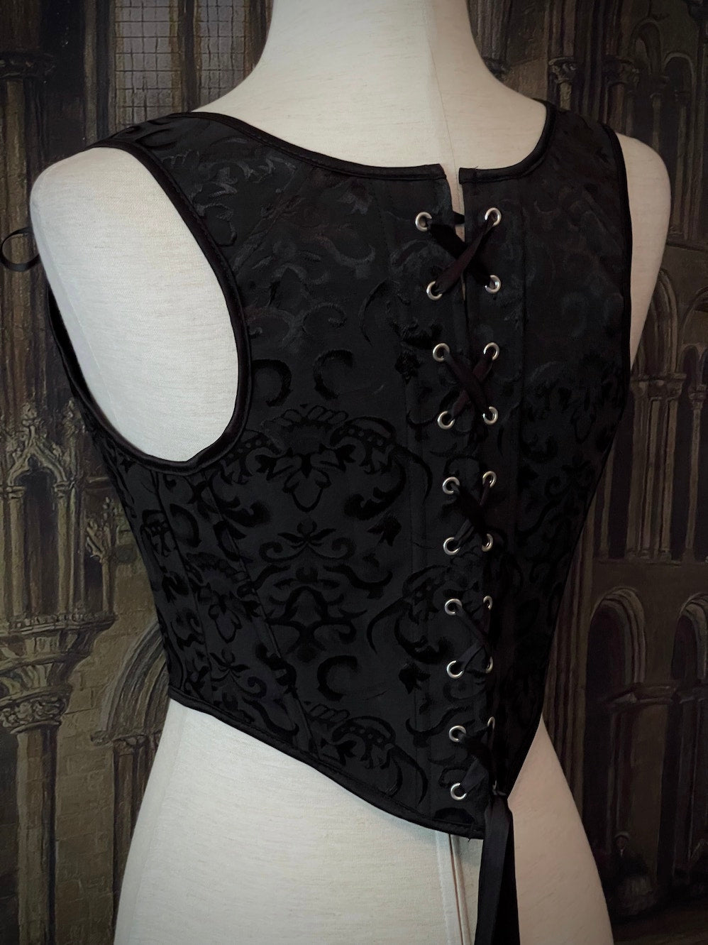 Renaissance & Baroque Era Corset Stays in Gothic Black Ornate Jacquard