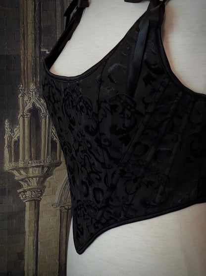 Renaissance & Baroque Era Corset Stays in Gothic Black Ornate Jacquard