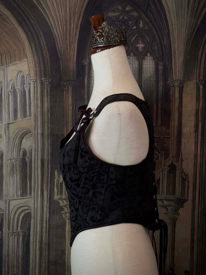 Renaissance & Baroque Era Corset Stays in Gothic Black Ornate Jacquard