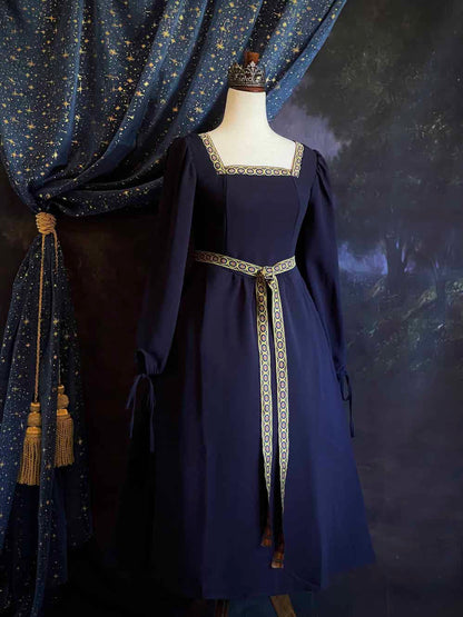 The Tudor Duchess Midi Dress in Saxon Blue Yore Finery The Tudor Duchess Midi Dress in Saxon Blue Yore Finery