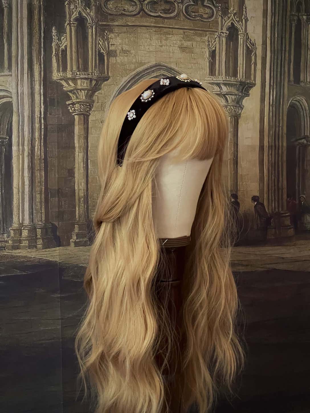 A Medieval, Tudor, & Renaissance Inspired ornate Jeweled Headband in Gothic Black Velvet.