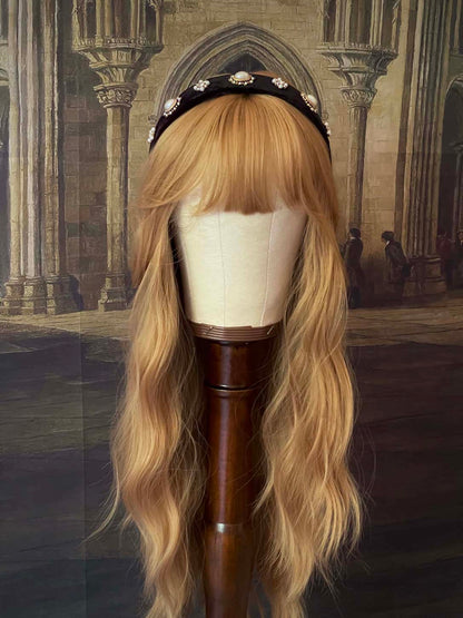 A Medieval, Tudor, & Renaissance Inspired ornate Jeweled Headband in Gothic Black Velvet.