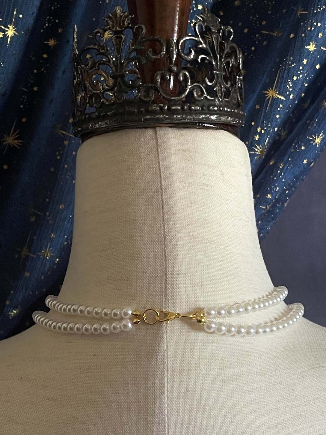 A Victorian, Edwardian, Baroque, Regency, and Rococo Style Historically Inspired Dual-Strand Pearl Beaded Choker Necklace