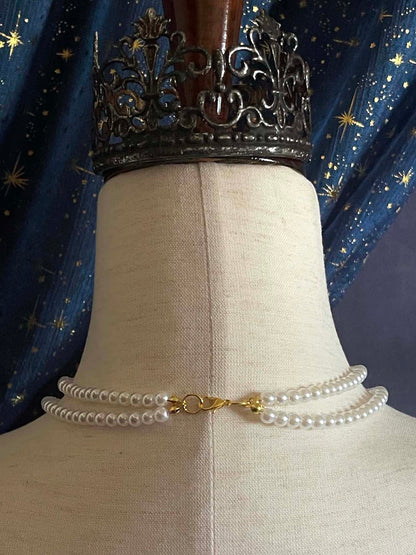 A Victorian, Edwardian, Baroque, Regency, and Rococo Style Historically Inspired Dual-Strand Pearl Beaded Choker Necklace