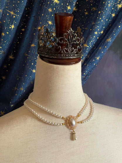 A Victorian, Edwardian, Baroque, Regency, and Rococo Style Historically Inspired Dual-Strand Pearl Beaded Choker Necklace