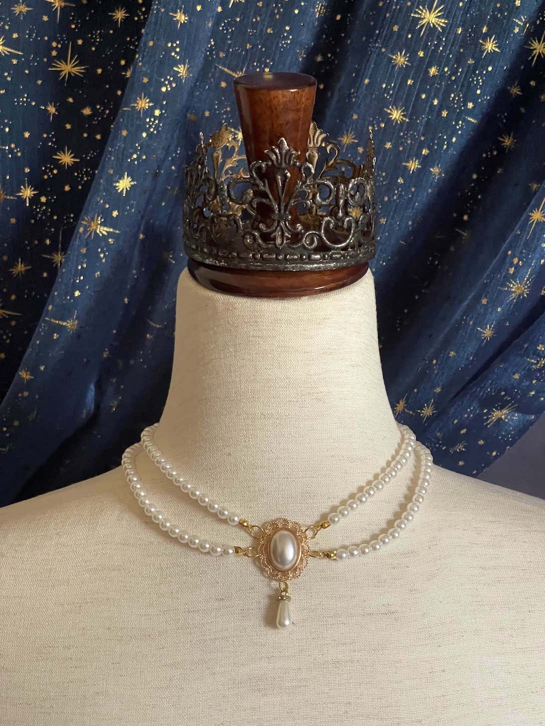 A Victorian, Edwardian, Baroque, Regency, and Rococo Style Historically Inspired Dual-Strand Pearl Beaded Choker Necklace