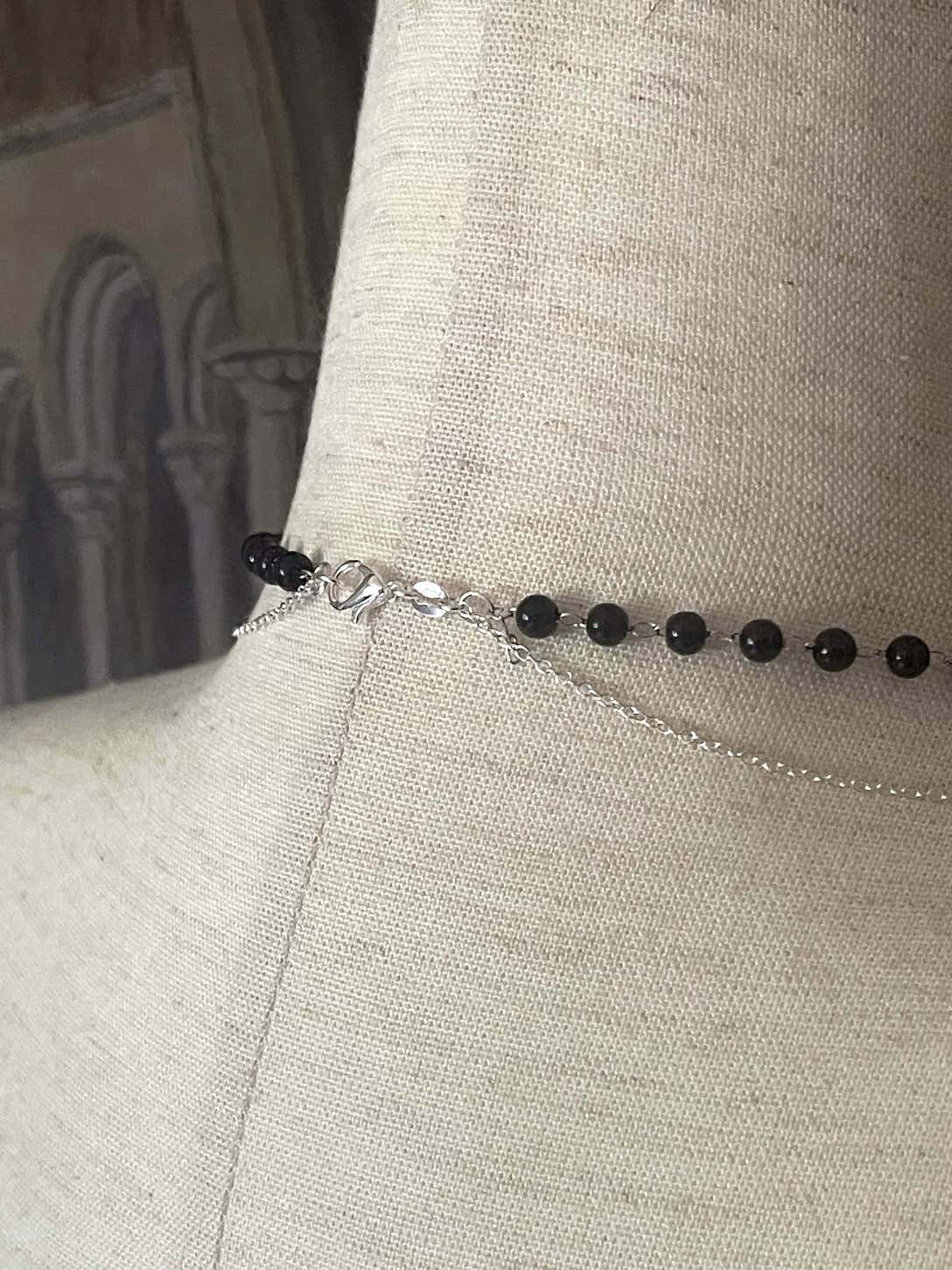 A Handmade Medieval Knight Inspired Gothic North Star Beaded Chain Necklace in Black x Silver.
