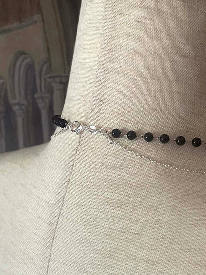 A Handmade Medieval Knight Inspired Gothic North Star Beaded Chain Necklace in Black x Silver.