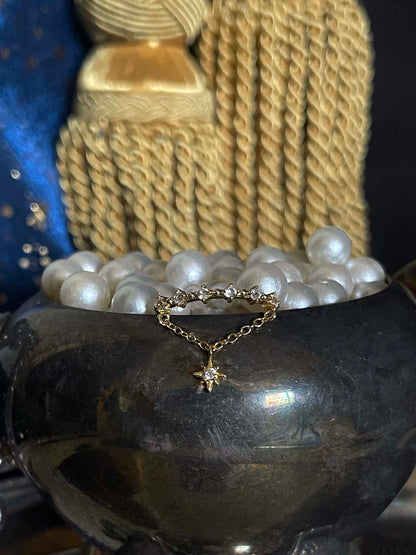A Historically Inspired Whimsigoth Medieval Renaissance Celestial Constellation Crystal Star Charm Dangle Ring in Gold