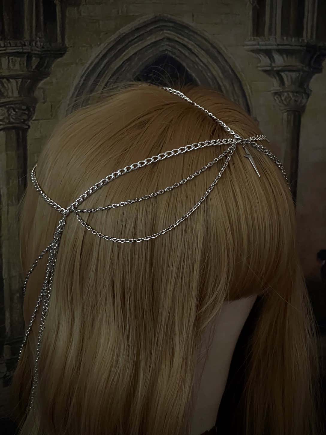 A Handmade Gothic Medieval Knight Inspired Chain Headdress Headpiece in Silver with North Star Charm