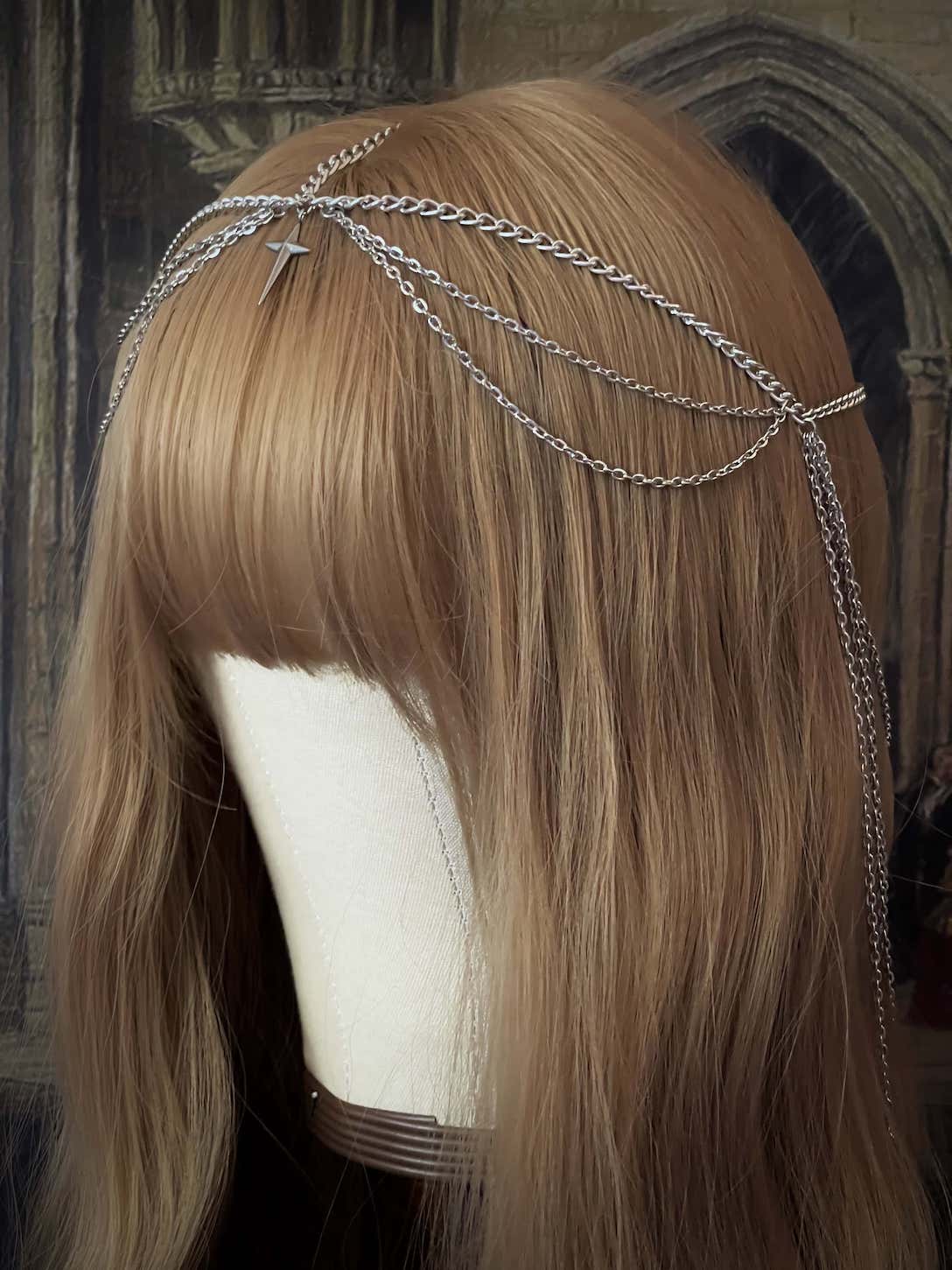 A Handmade Gothic Medieval Knight Inspired Chain Headdress Headpiece in Silver with North Star Charm