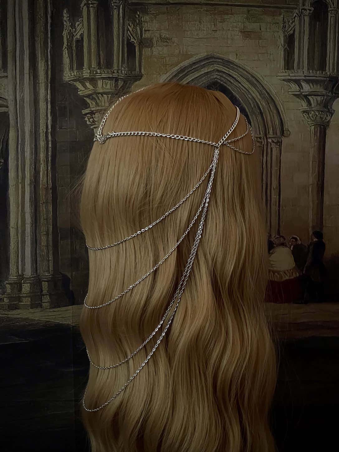 A Handmade Gothic Medieval Knight Inspired Chain Headdress Headpiece in Silver with North Star Charm