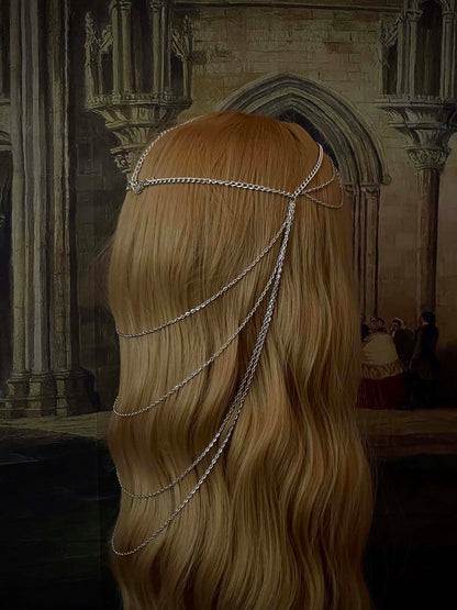 A Handmade Gothic Medieval Knight Inspired Chain Headdress Headpiece in Silver with North Star Charm