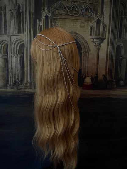 A Handmade Gothic Medieval Knight Inspired Chain Headdress Headpiece in Silver with North Star Charm